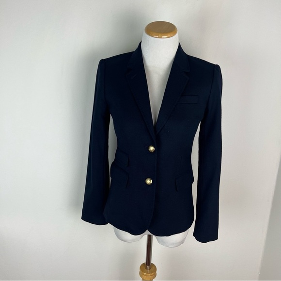 J. Crew Schoolboy Two Button Wool Blazer Navy Blue Size 00 - Picture 4 of 7